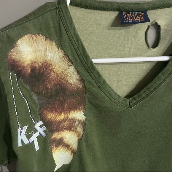 Vintage wlt walter van beirendonck army green distressed short sleeve v-neck tee - Picture 2 of 3